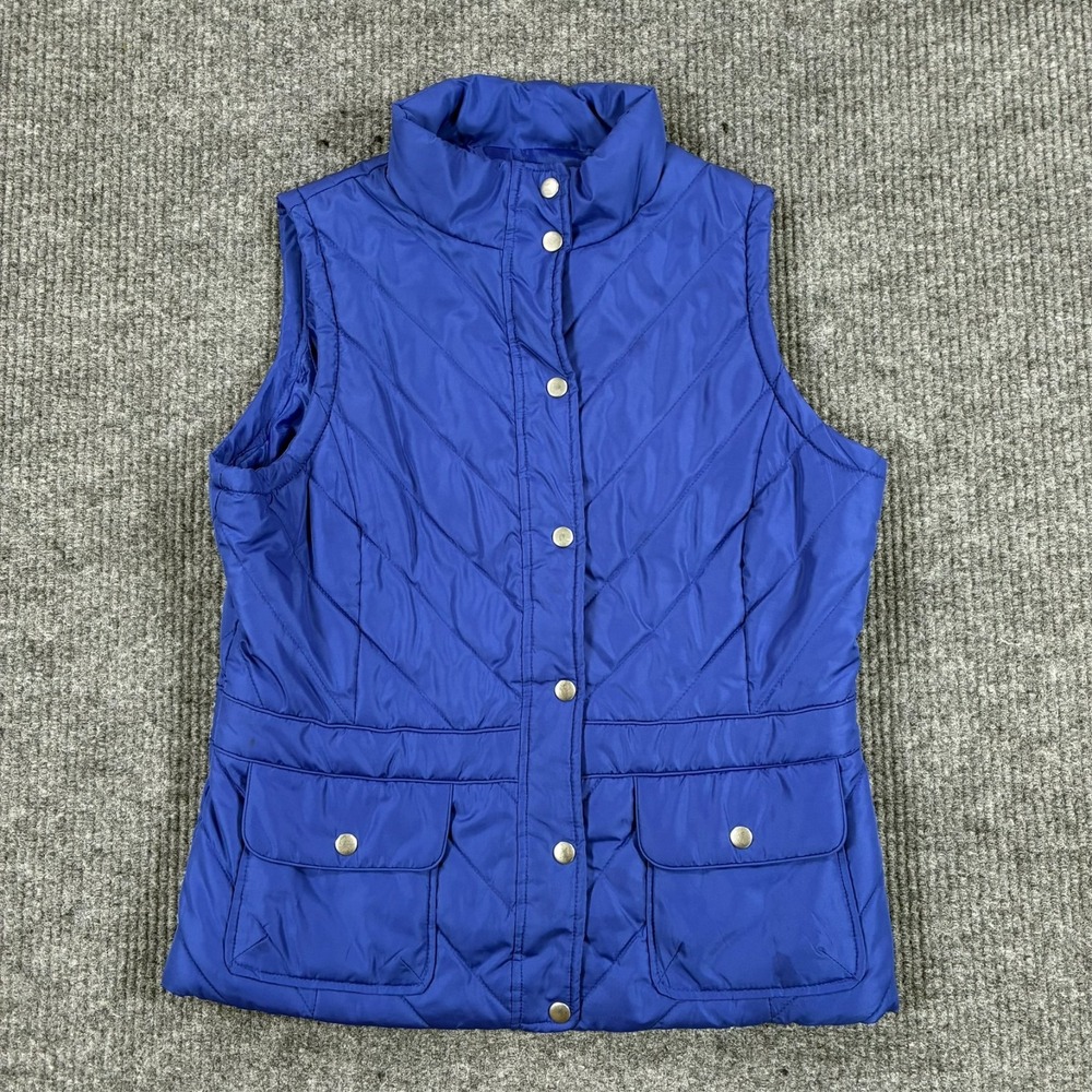 IZOD Womens Quilted Puffer Medium Blue Vest Snap Front Lightweight Jacket